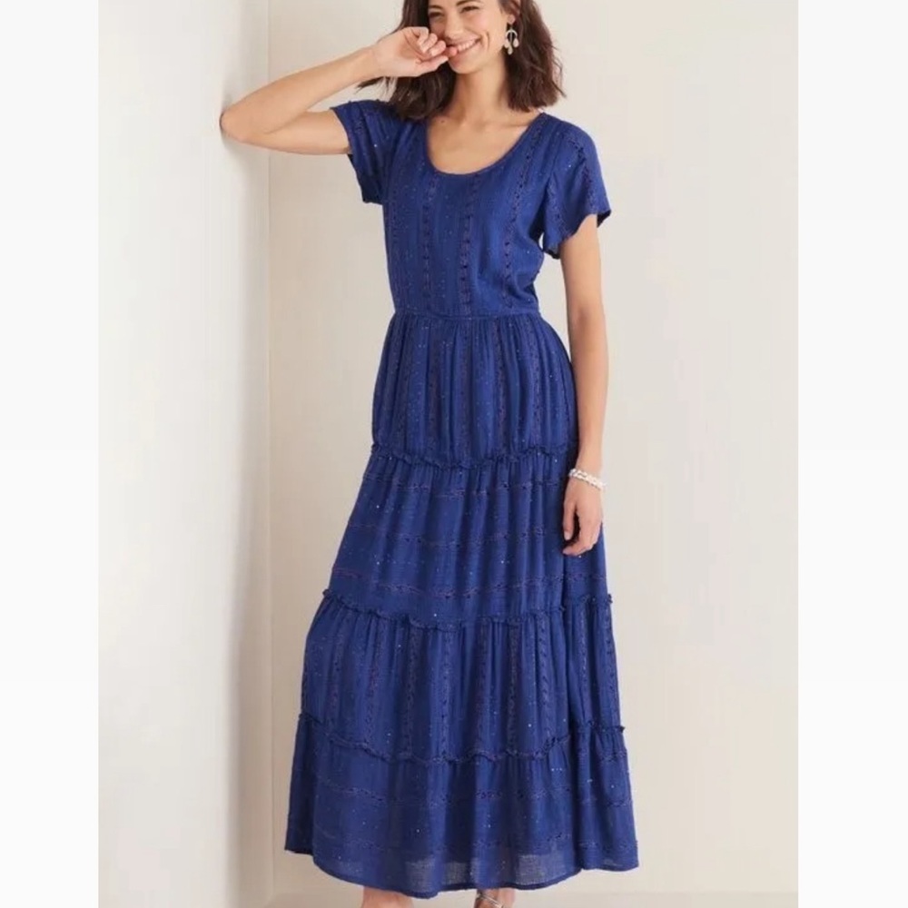 Soft Surroundings NWT $150 Kara Shimmer Tiered Sequin Maxi Dress Size M